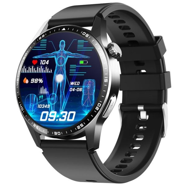 F400 1.55 Inch Screen Smart Watch Support ECG / Blood Oxygen / Blood Sugar / 150+ Sports Mode, Color: Black Silicone