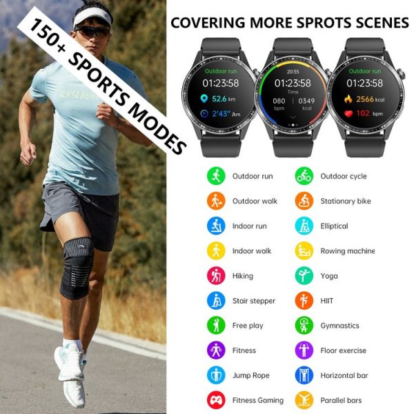 F400 1.55 Inch Screen Smart Watch Support ECG / Blood Oxygen / Blood Sugar / 150+ Sports Mode, Color: Black Silicone - Image 3