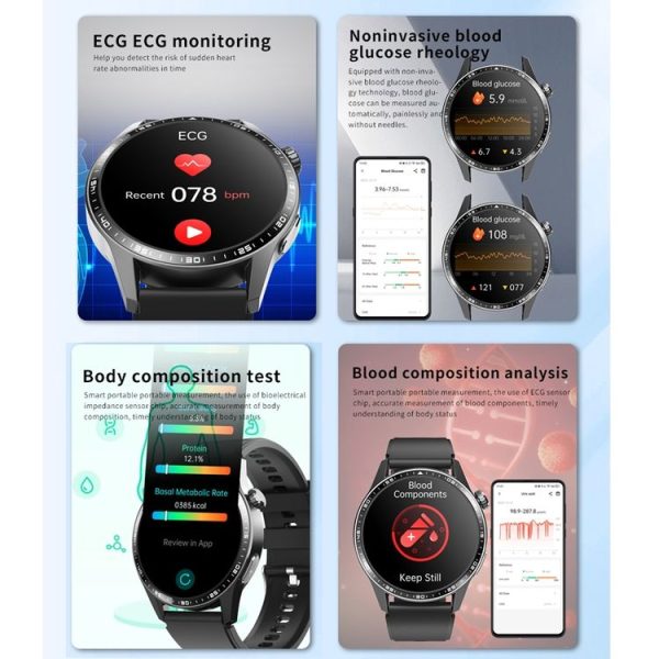F400 1.55 Inch Screen Smart Watch Support ECG / Blood Oxygen / Blood Sugar / 150+ Sports Mode, Color: Black Silicone - Image 8