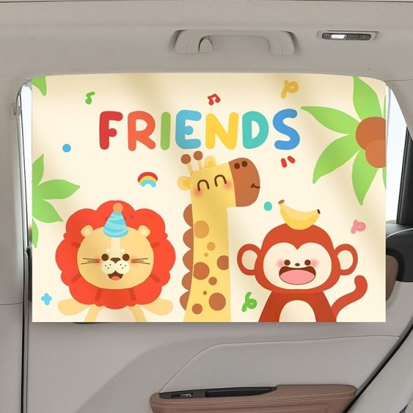 Suction Cup Car Sunshade Children Rear Side Window Insulation Sunscreen Cartoon Car Curtain, Style: Lion Monkey