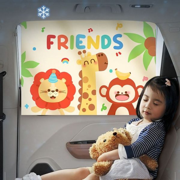 Suction Cup Car Sunshade Children Rear Side Window Insulation Sunscreen Cartoon Car Curtain, Style: Lion Monkey - Image 12