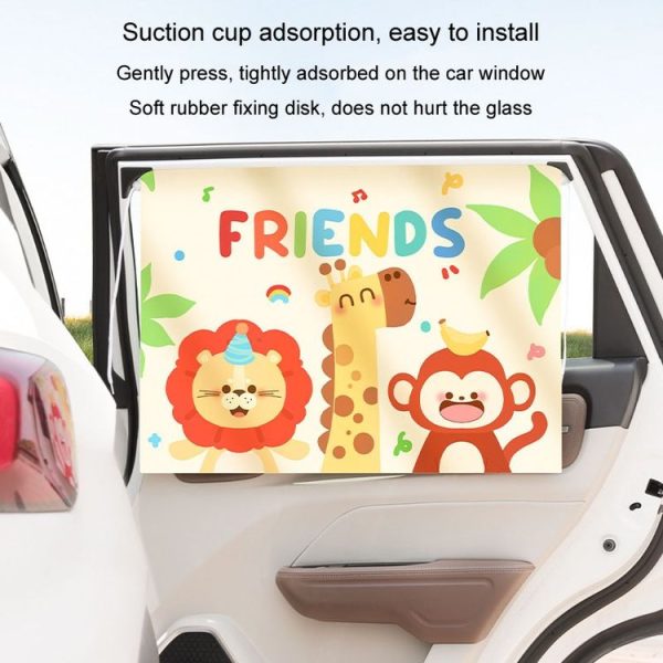 Suction Cup Car Sunshade Children Rear Side Window Insulation Sunscreen Cartoon Car Curtain, Style: Lion Monkey - Image 4