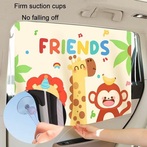 Suction Cup Car Sunshade Children Rear Side Window Insulation Sunscreen Cartoon Car Curtain, Style: Lion Monkey - Image 8