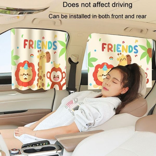 Suction Cup Car Sunshade Children Rear Side Window Insulation Sunscreen Cartoon Car Curtain, Style: Lion Monkey - Image 9