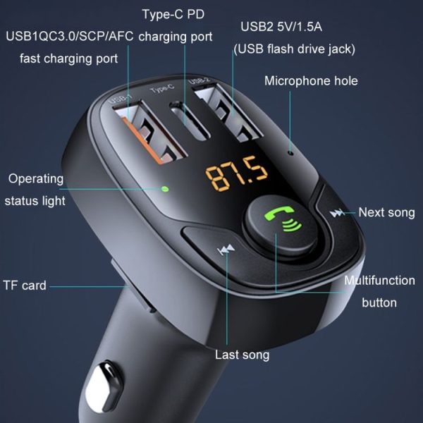 36W Car Bluetooth MP3 Player FM Transmitter Multifunctional Car Charger, Model: S-15PD - Image 3
