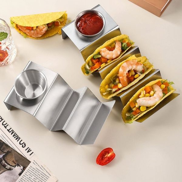 2 Grids Stainless Steel Taco Pancake Rack Tower W-Shaped Pancake Rack With Cup - Image 2