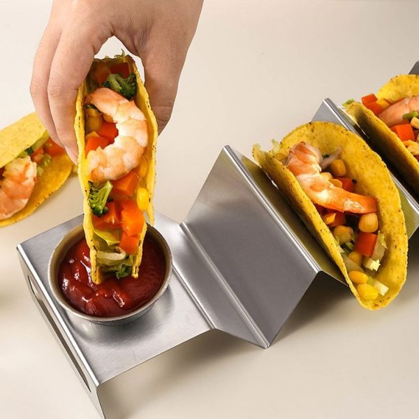 2 Grids Stainless Steel Taco Pancake Rack Tower W-Shaped Pancake Rack With Cup - Image 7