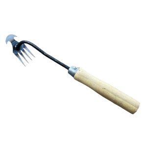Four-Tooth Dual Purpose Weed Remover Tool Gardening Weed Rake Uprooting Weeding Tool, Length: 29cm Wood Handle