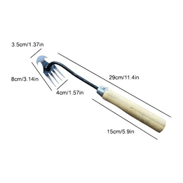 Four-Tooth Dual Purpose Weed Remover Tool Gardening Weed Rake Uprooting Weeding Tool, Length: 29cm Wood Handle - Image 2