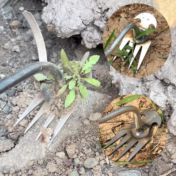 Four-Tooth Dual Purpose Weed Remover Tool Gardening Weed Rake Uprooting Weeding Tool, Length: 29cm Wood Handle - Image 3