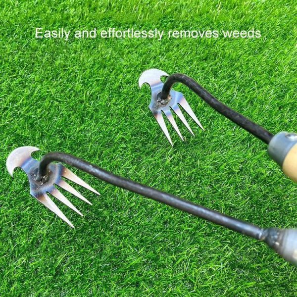 Four-Tooth Dual Purpose Weed Remover Tool Gardening Weed Rake Uprooting Weeding Tool, Length: 29cm Wood Handle - Image 5