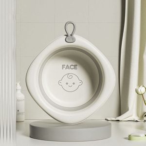 Children Folding Washbasin Newborn Baby Portable Thickened Plastic Wash Basin (Grey)