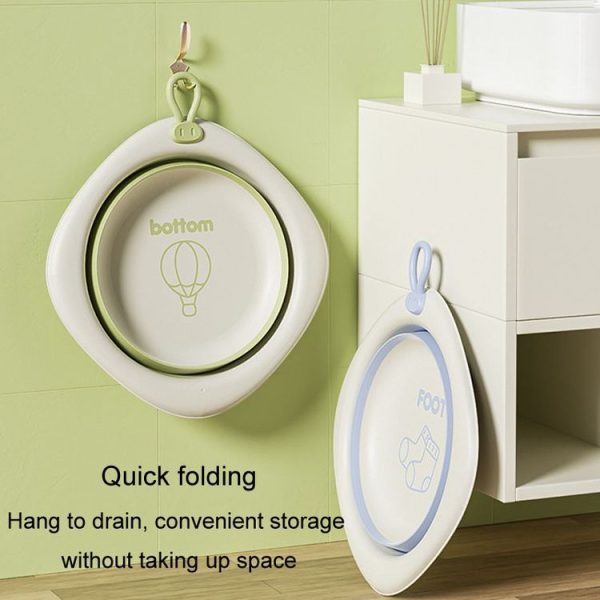 Children Folding Washbasin Newborn Baby Portable Thickened Plastic Wash Basin (Grey) - Image 9