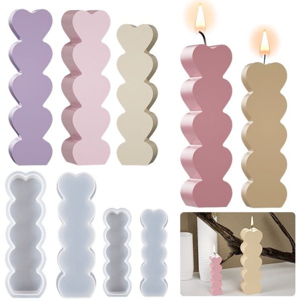 5pcs Five-Link Heart Shape Candle Silicone Molds DIY Epoxy Resin Mold, Size: Small - Image 2