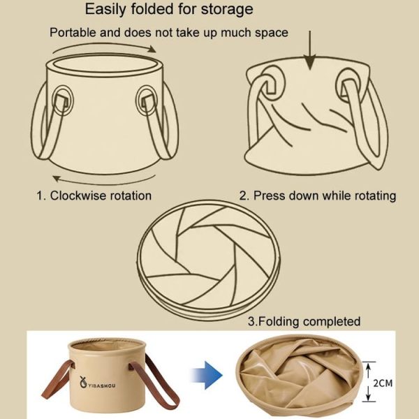Outdoor Folding Bucket Travel Camping Portable Large Capacity Water Storage Bucket, Capacity: 10L Black - Image 11