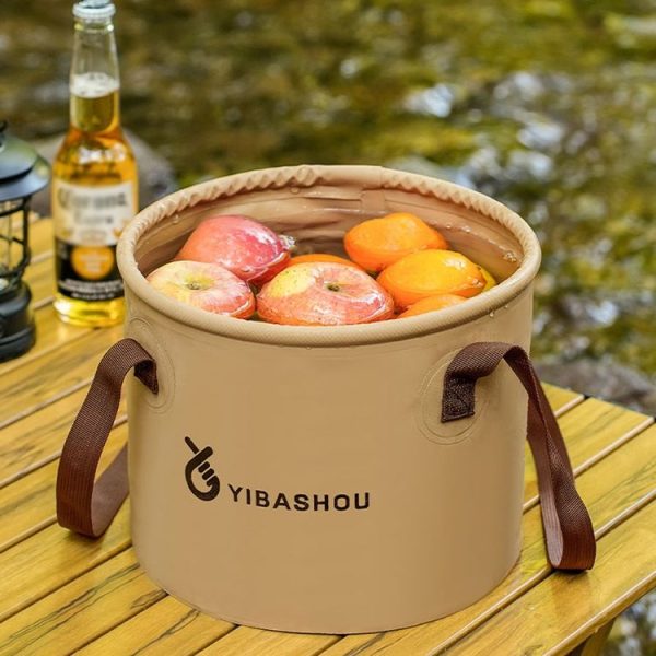 Outdoor Folding Bucket Travel Camping Portable Large Capacity Water Storage Bucket, Capacity: 10L Black - Image 2