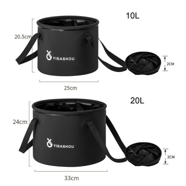 Outdoor Folding Bucket Travel Camping Portable Large Capacity Water Storage Bucket, Capacity: 10L Black - Image 3