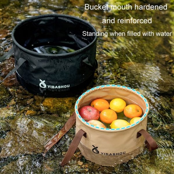 Outdoor Folding Bucket Travel Camping Portable Large Capacity Water Storage Bucket, Capacity: 10L Black - Image 9
