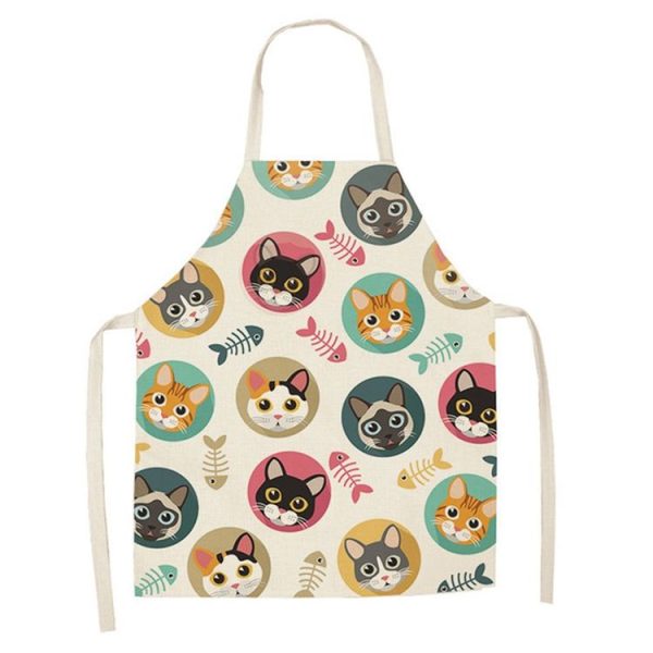 Cartoon Cats Couple Linen Sleeveless Apron Kitchen Furniture Cleaning Coverall, Model: W-01401 (47 x 38cm)