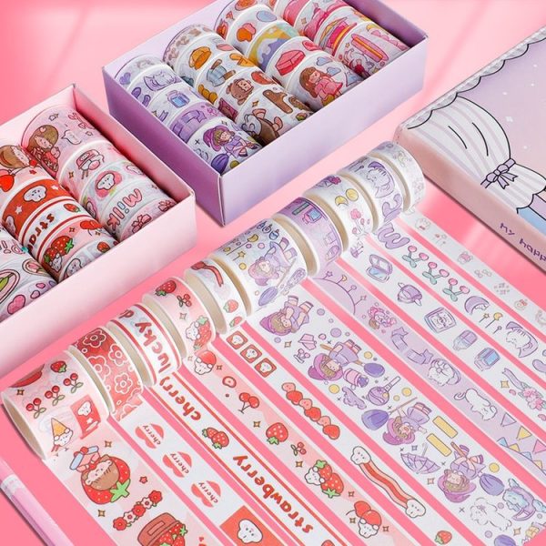 20rolls / Box Hand Journal Tape Cute Girly Cartoon Character Sticker (Peach Cake) - Image 3