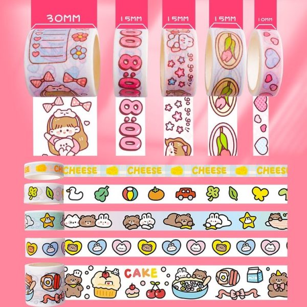 20rolls / Box Hand Journal Tape Cute Girly Cartoon Character Sticker (Peach Cake) - Image 5