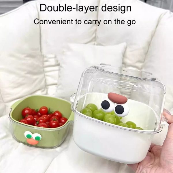 Household Dual Layer Thickened Cartoon Draining Basket Multifunctional Kitchen Dishwashing Hamper, Style: Small Purple - Image 3