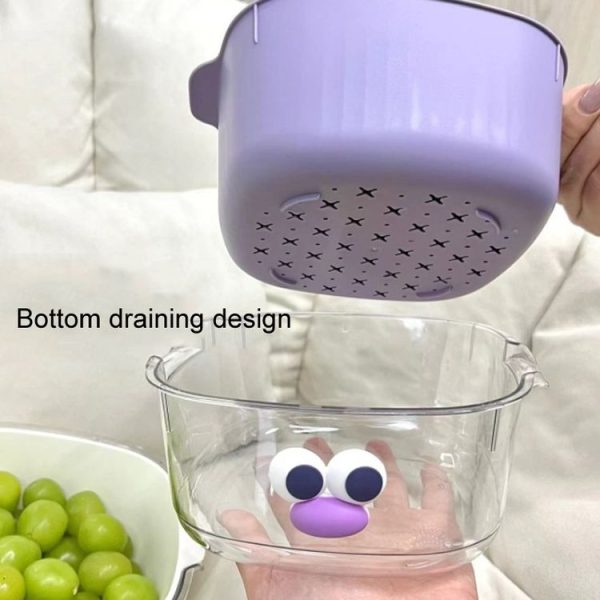 Household Dual Layer Thickened Cartoon Draining Basket Multifunctional Kitchen Dishwashing Hamper, Style: Small Purple - Image 5