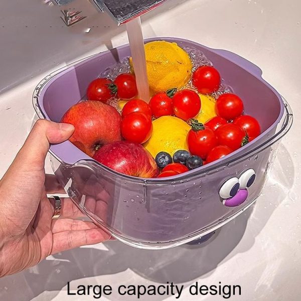 Household Dual Layer Thickened Cartoon Draining Basket Multifunctional Kitchen Dishwashing Hamper, Style: Small Purple - Image 6