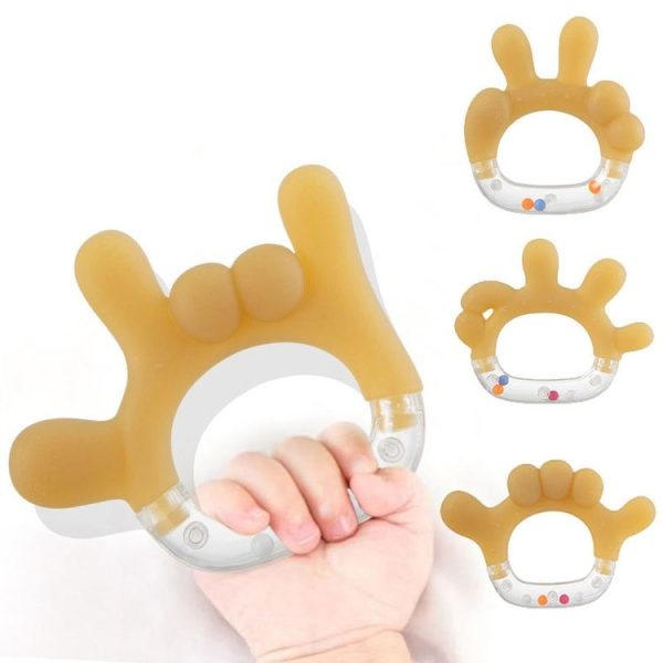 Rattle Baby Teether Soothing Pacifier Teething Stick Newborn Anti-Eating Hand Silicone Toy, Style: 666 Gesture - Image 2