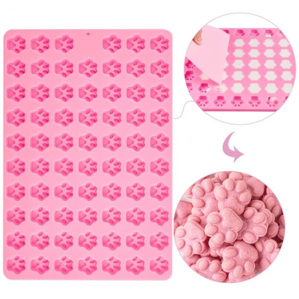 69-Cavity Mini Cat Dog Paw Silicone Mold For DIY Fondant Cake Chocolate Candy Cookie Treat (Pink)