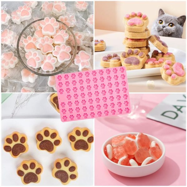 69-Cavity Mini Cat Dog Paw Silicone Mold For DIY Fondant Cake Chocolate Candy Cookie Treat (Pink) - Image 2