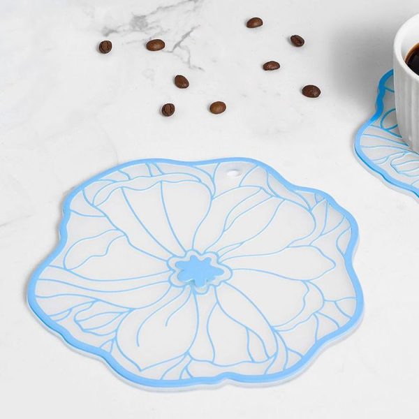19cm Simple Heat Insulation Anti-Scald Table Mat Anti-Slip Oil Resistant Easy Clean Bowl Coaster (Lan Se )