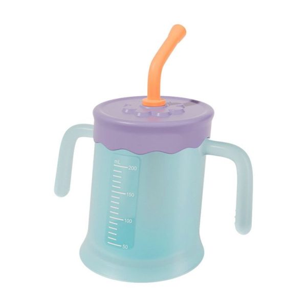 Baby Drink Cup Slant Mouth Mug Children Drinking Straw Water Cup (Blue)