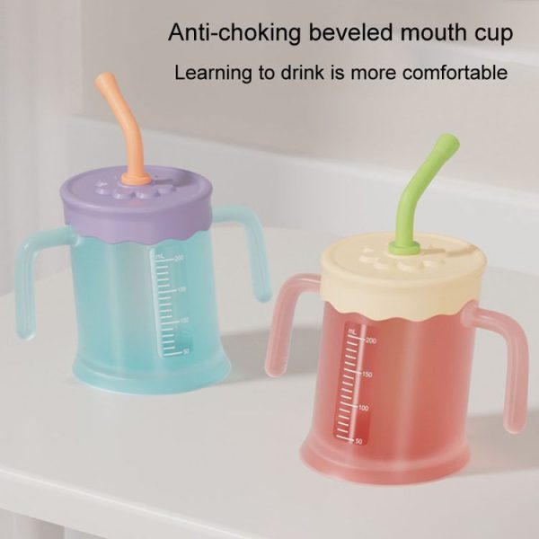 Baby Drink Cup Slant Mouth Mug Children Drinking Straw Water Cup (Blue) - Image 6