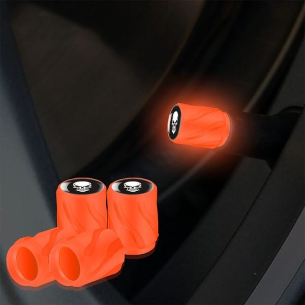 4pcs / Set Luminous Car Motorcycle Tire Modified Valve Cap, Color: Orange Red White Skull