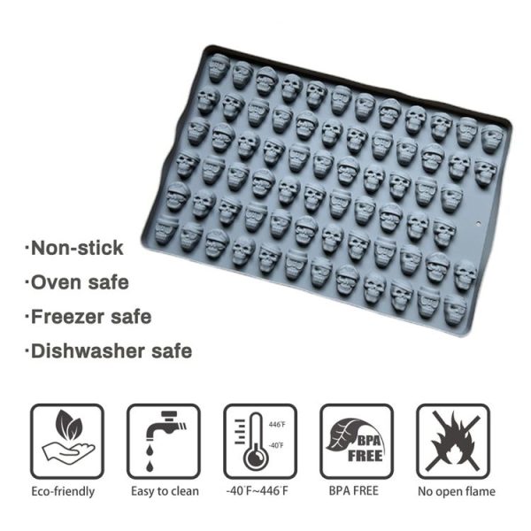 70-Cavity Mini Skull Silicone Molds For Making Pet Treats, Fondant, Cake, Chocolate, Candy, and Cookies (Gray) - Image 3
