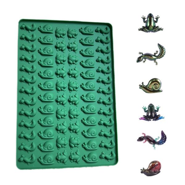 70-Cavity Mini Frog Snail Gecko Silicone Molds For Making Pet Treats, Fondant, Cake, Chocolate, Candy, and Cookies (Green)