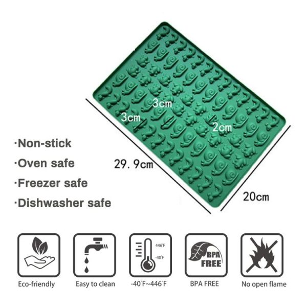 70-Cavity Mini Frog Snail Gecko Silicone Molds For Making Pet Treats, Fondant, Cake, Chocolate, Candy, and Cookies (Green) - Image 3