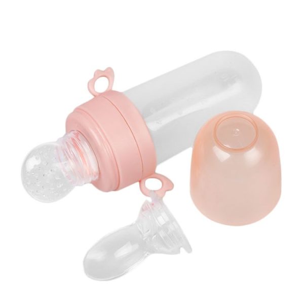 Portable Dual-purpose Baby Food Feeding Spoon Fruit Vegetable Silicone Feeding Pacifier Bottle (Pink)