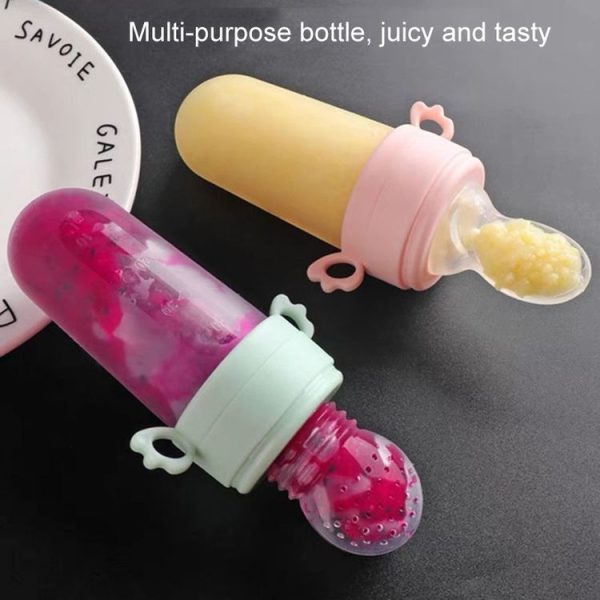 Portable Dual-purpose Baby Food Feeding Spoon Fruit Vegetable Silicone Feeding Pacifier Bottle (Pink) - Image 10