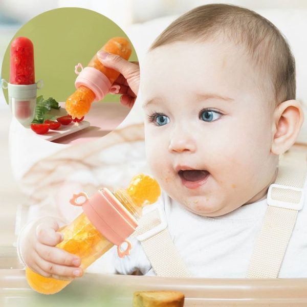 Portable Dual-purpose Baby Food Feeding Spoon Fruit Vegetable Silicone Feeding Pacifier Bottle (Pink) - Image 2