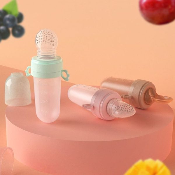 Portable Dual-purpose Baby Food Feeding Spoon Fruit Vegetable Silicone Feeding Pacifier Bottle (Pink) - Image 3