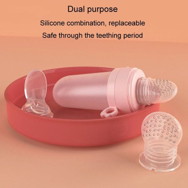 Portable Dual-purpose Baby Food Feeding Spoon Fruit Vegetable Silicone Feeding Pacifier Bottle (Pink) - Image 9
