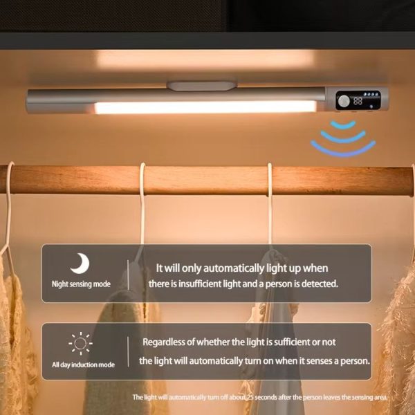 Rechargeable Under Cabinet LED Motion Sensor Night Light with Digital Display 1200mAH (Silver) - Image 3