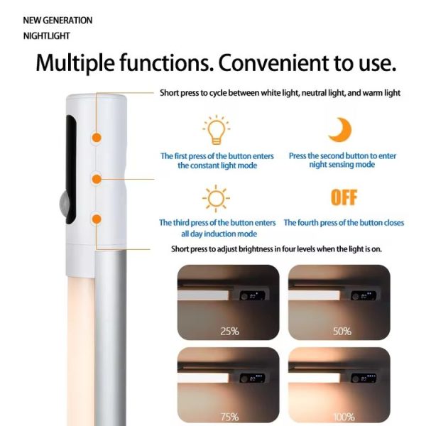 Rechargeable Under Cabinet LED Motion Sensor Night Light with Digital Display 1200mAH (Silver) - Image 5