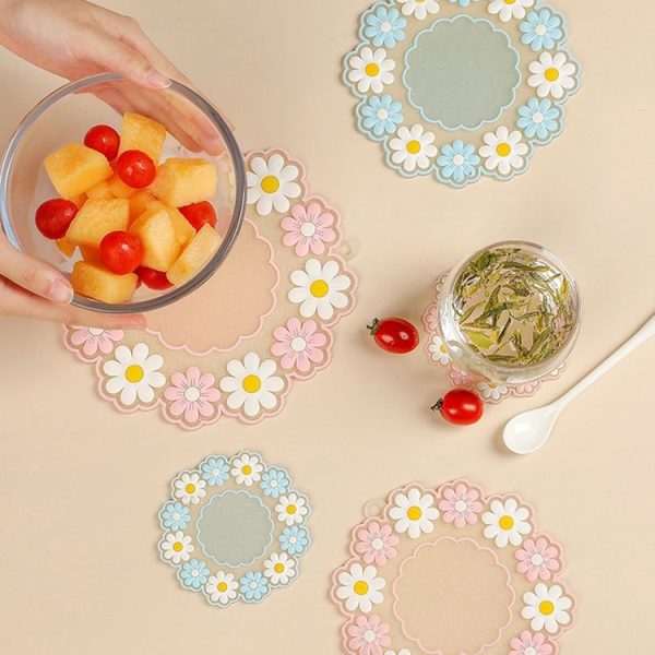 Household High Temperature Resistant Daisy Coasters Kitchen Tabletop Insulation Mat, Style: Pink Small - Image 8