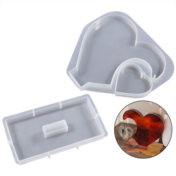 DIY Glue Double Heart-Shaped Hanging Photo Frame Display Stand Silicone Mold, Spec: Heart - Image 2