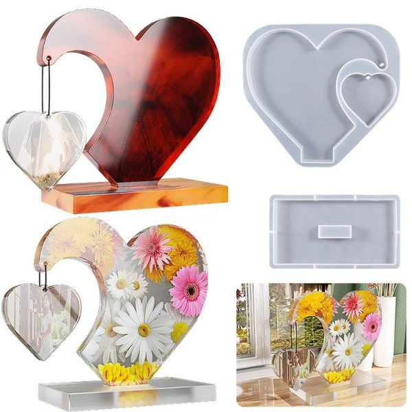 DIY Glue Double Heart-Shaped Hanging Photo Frame Display Stand Silicone Mold, Spec: Heart - Image 4