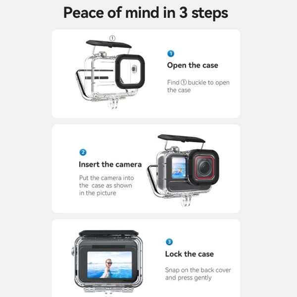 Insta360 Ace Pro Camera TELESIN 45m Waterproof Case Underwater Diving Housing Cover - Image 8