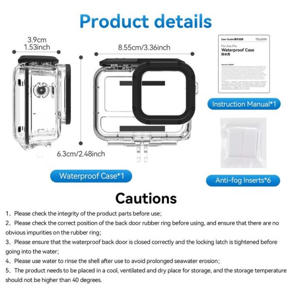 Insta360 Ace Pro Camera TELESIN 45m Waterproof Case Underwater Diving Housing Cover - Image 9